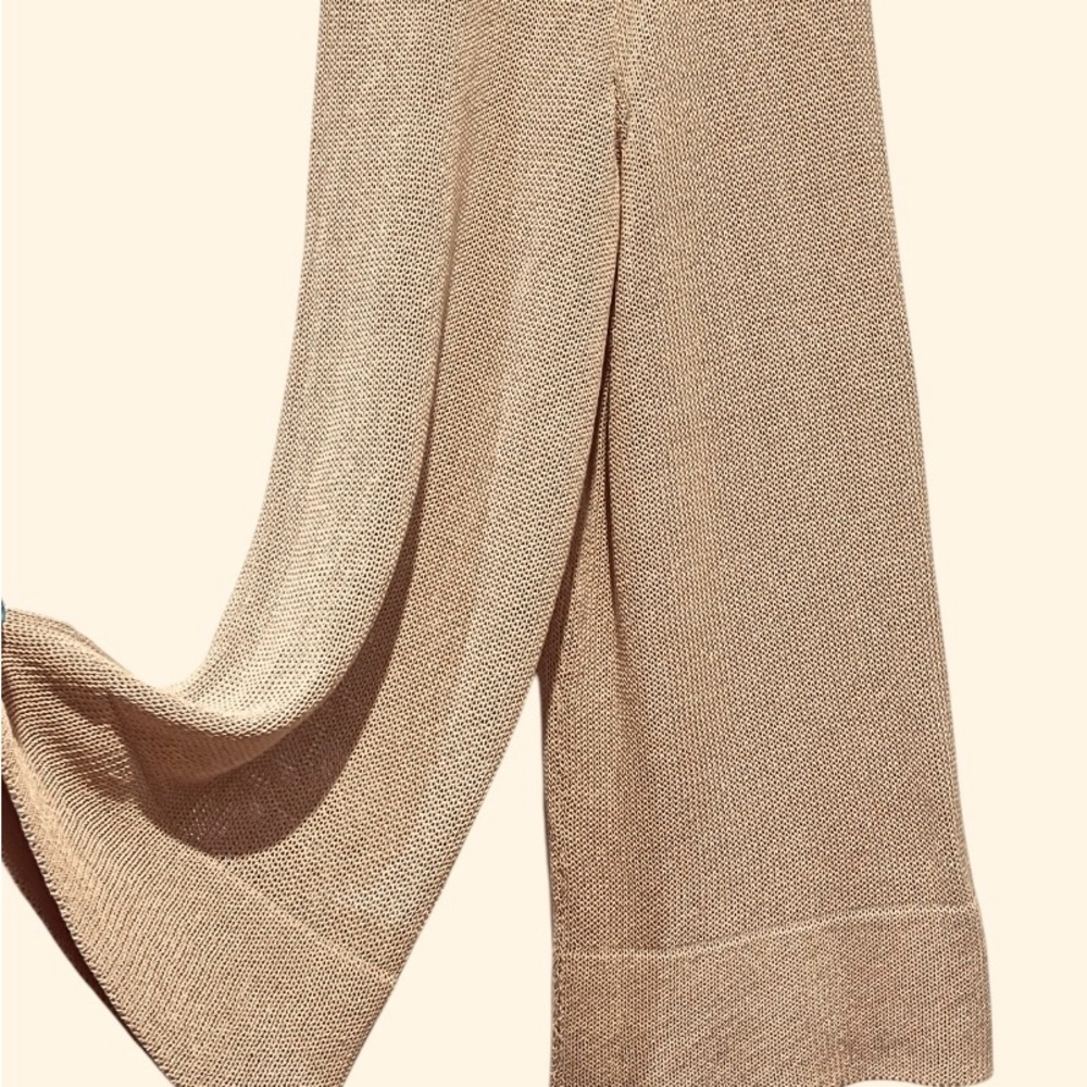 ZARA NWT Knit Wide Leg Pants Tan Camel Neutral Color Wide Hem Size Small